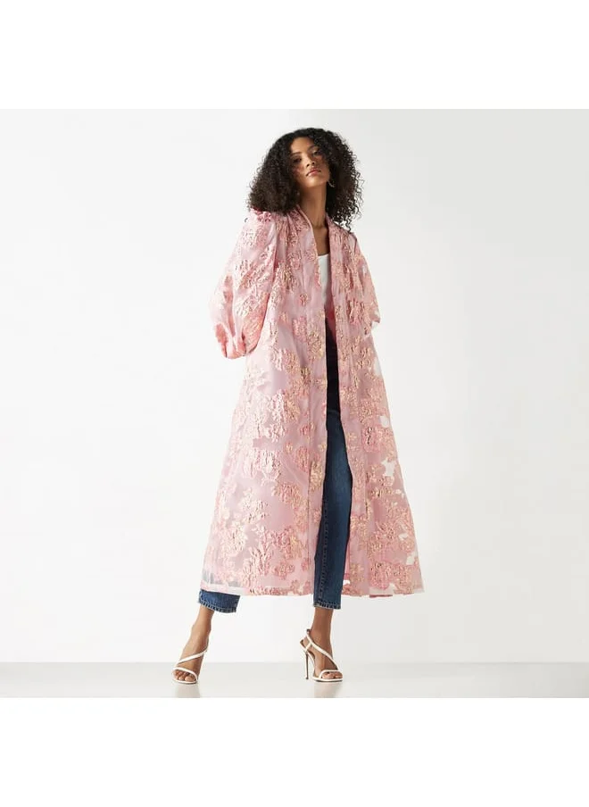Iconic Iconic Floral Print Embroidered Open Front Kimono