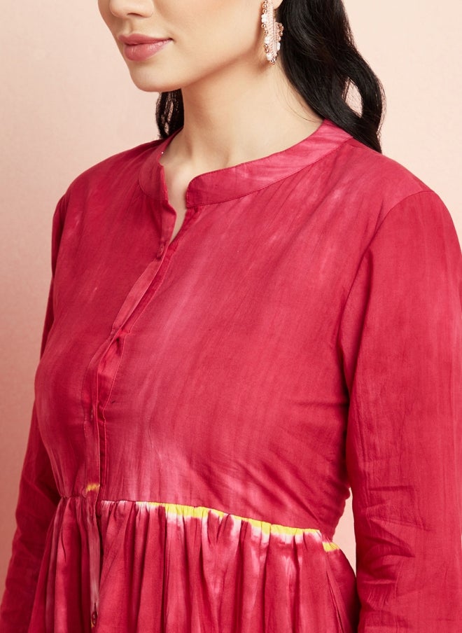 AKS Red Tie and Dye Empire Midi Dress for Women - Image 2