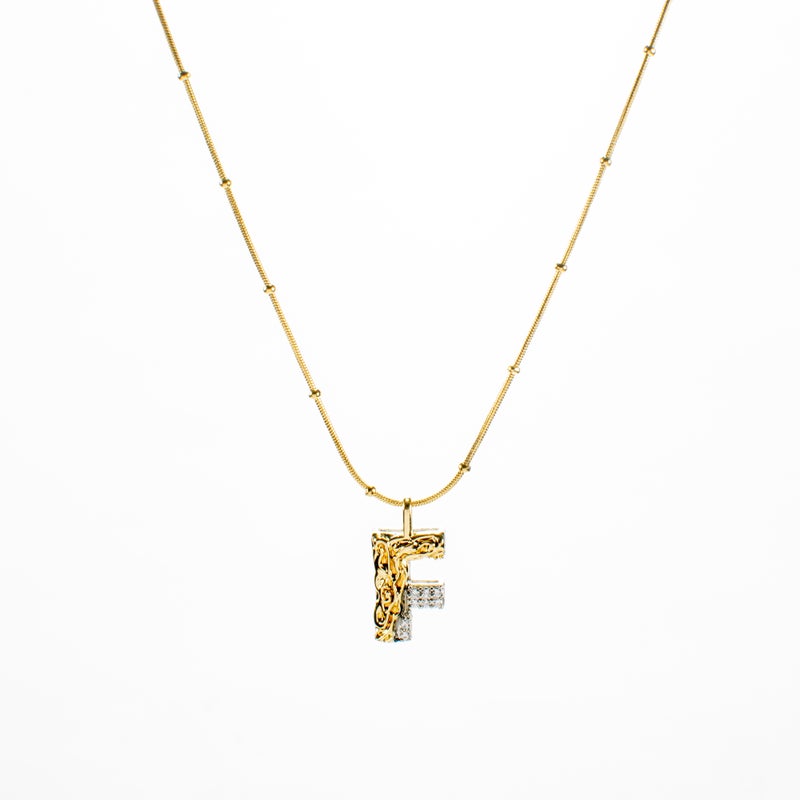 Two Tone Stainless Steel Pendant Necklace Letter F - Image 1