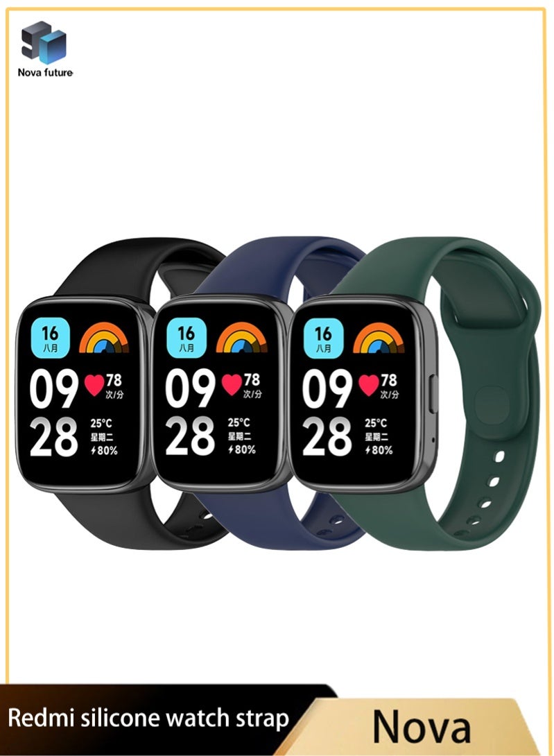 مستقبل نوفا 3 قطع من أحزمة السيليكون متوافقة مع Redmi Watch 3 Active/Redmi Watch 3 Lite Smartwatch حزام ساعة ناعم (أسود + أخضر + أزرق) - Image 1