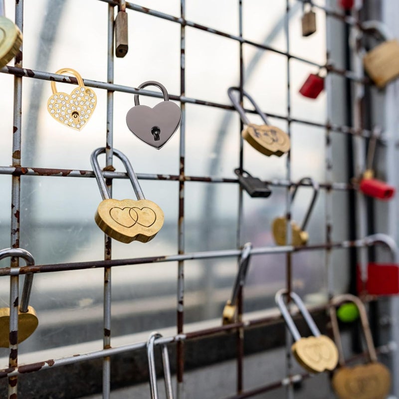 2 Sets Heart Shaped Padlocks with Rhinestones, Small Keyed Locks for Travel, Couples, Luggage, Silver and Gold Mini Locks with Keys - Image 5