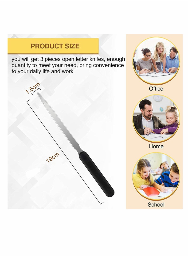 SYOSI - Letter Opener, 3 Pack Office Letter Opener Stainless Steel Hand Envelope Slitter Lightweight Open Letter Knife Humanized Grip Handle Staple Removal Tool Mail Opener for School Office Home - Image 1