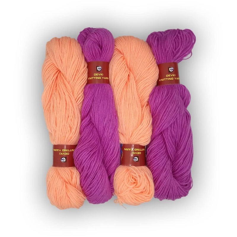 DEVKI DEVKI Knitting Hand Knitting Yarn Wool Beautiful Shades Wool Uun LightDark Combination Wool Art Craft Thread Wool for Woolen Sweater Cap Socks HandGloves etc 200 gm Peach Lavender Color Shade DK215200