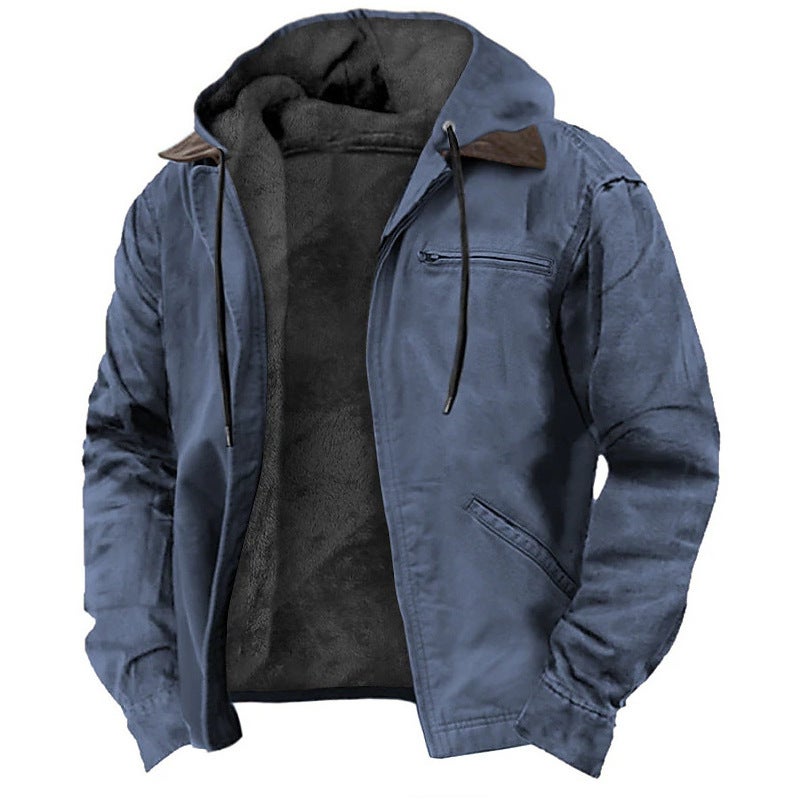 Multi-Color Solid Color 3D Printed Digital Print Hooded Sweatshirt With Brown Lining Cotton Jacket - Image 2