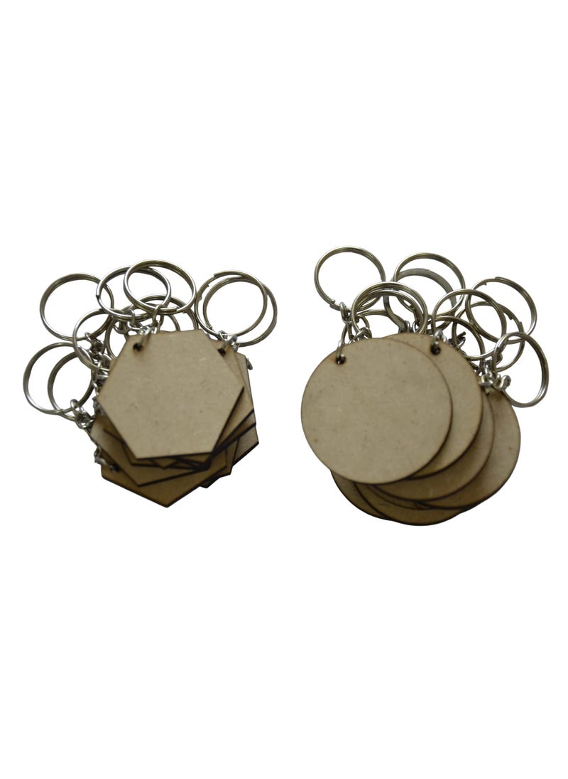 Generic Ecomology Pack of 40 20Round 20Hexagon 2 Shape Key Chains with Ring 50 x 50 mm It is Suitable for All Type of Craft and Painting Activities Mandala Art MDF Board Suitable for Decoupage  - Image 1