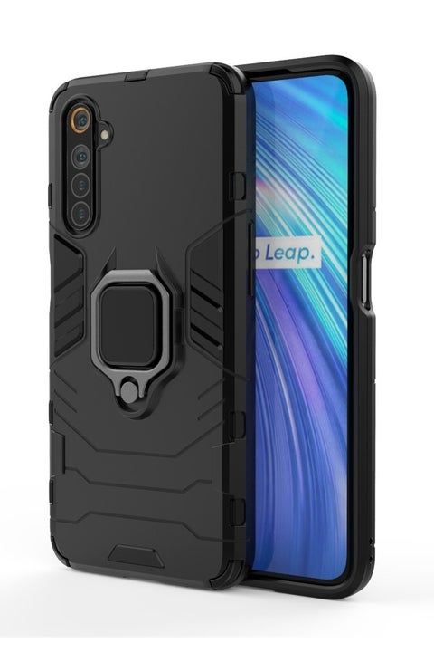 جراب حمايه مقاوم للصدمات مزود بدبله معدنيه متوافق مع Realme 6 Pro (أسود)