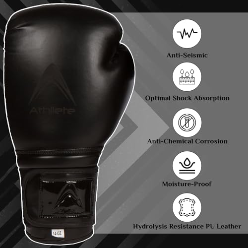 Athllete Men's Boxing Gloves - 16 oz Training & Sparring Black/Black - Image 2