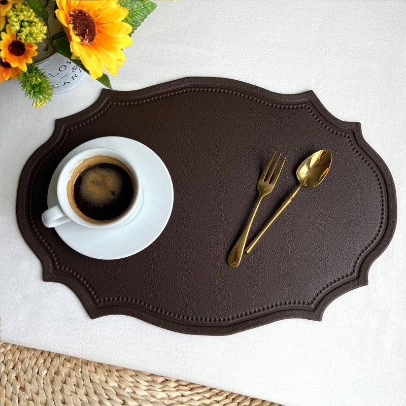 Vintage Faux Leather Placemat Heat-Resistant Brown special shaped oval 