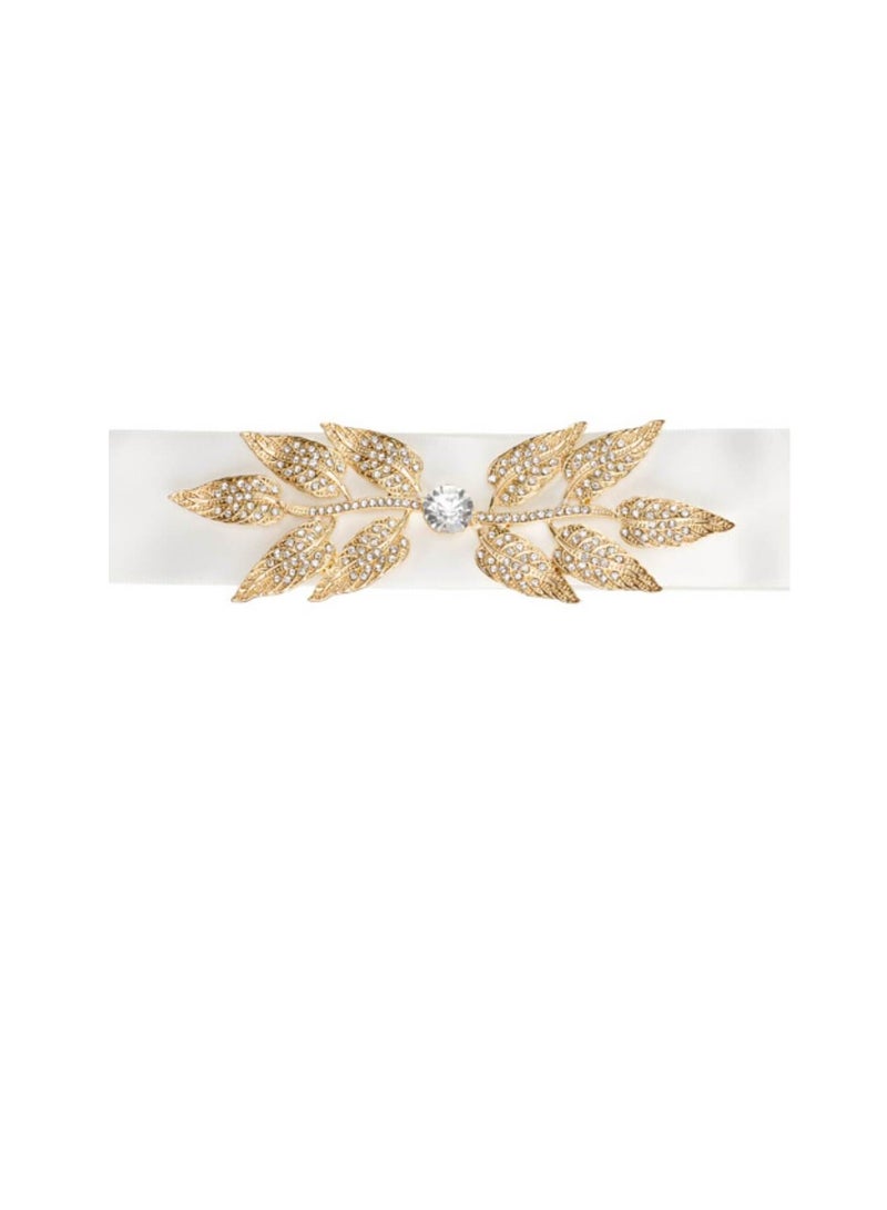 Generic Wedding Dress Belts: Ivory Satin Sash w/Gold Leaf Embellishment - Image 3