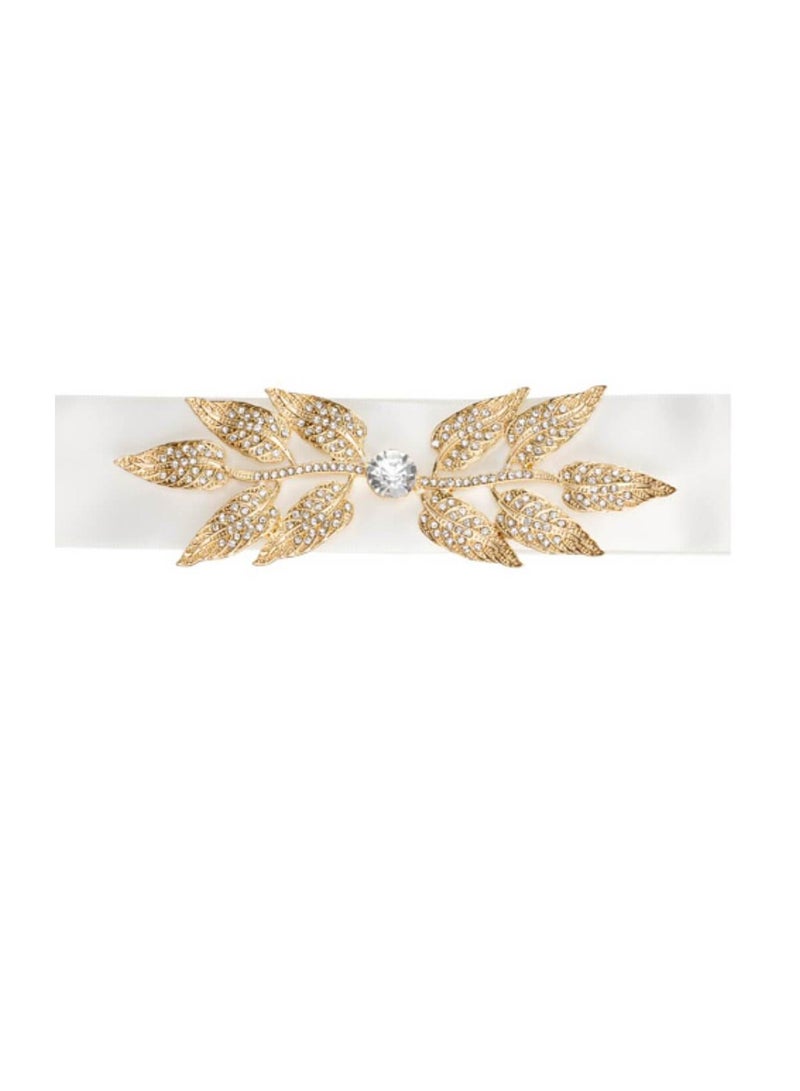 Generic Wedding Dress Belts: Ivory Satin Sash w/Gold Leaf Embellishment - Image 2
