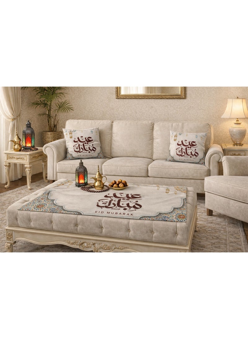 طقم رنر العيد و 2 كفر خدديات قطيفة 45*45 سم - Image 1