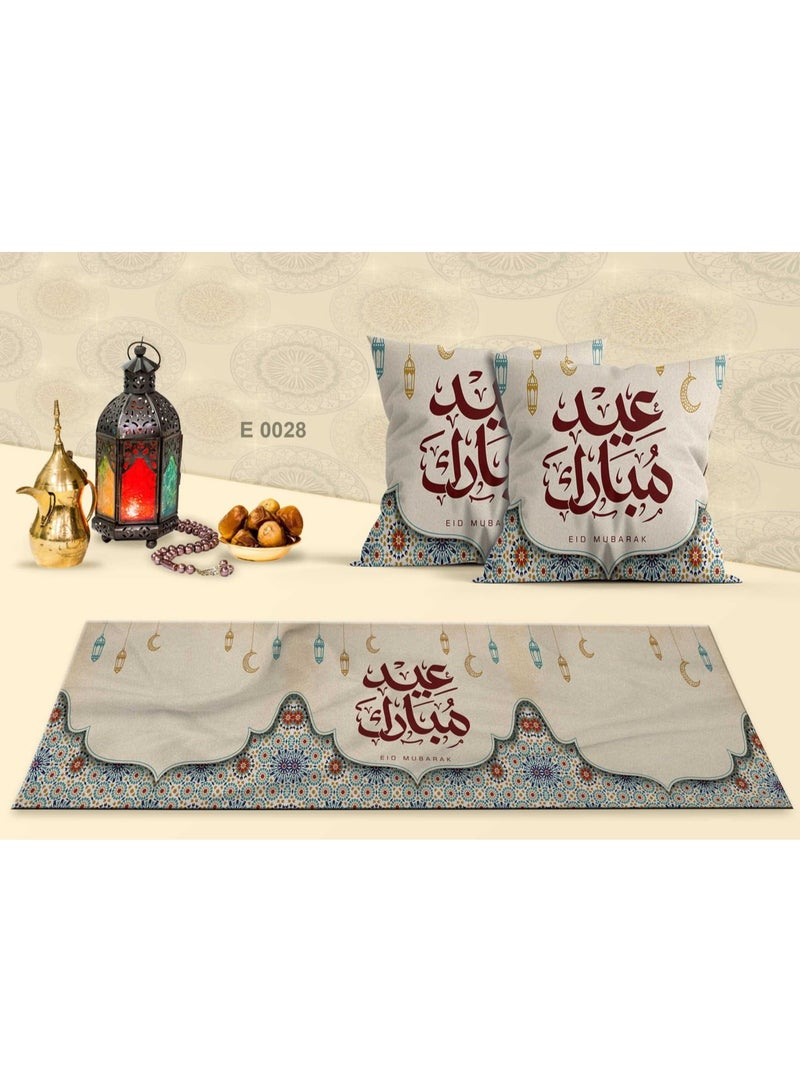 طقم رنر العيد و 2 كفر خدديات قطيفة 45*45 سم - Image 2
