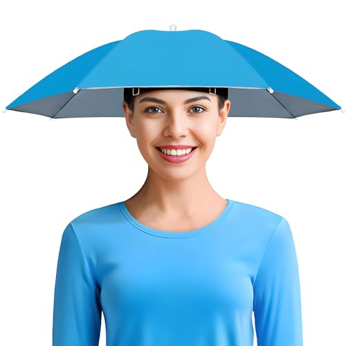 NLDGDZJ Fishing Umbrella Hat Lightweight HandsFree Design with Adjustable Headband Head Umbrella Hats for Adults Women Men 8Rib Sun Rain Cap for Fishing Gardening Camping Outdoor Use - Image 1