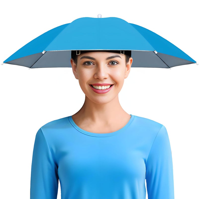NLDGDZJ Fishing Umbrella Hat Lightweight HandsFree Design with Adjustable Headband Head Umbrella Hats for Adults Women Men 8Rib Sun Rain Cap for Fishing Gardening Camping Outdoor Use - Image 2