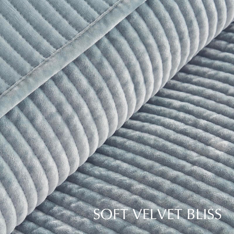 EVERGRACE Velvet Quilt Set Queen Size, Luxurious Soft Quilted Bedding Sets, Lightweight Velvet Comforter for All Season, Striped Channel Bedspread Coverlet with 2 Shams, Blue Linen - Image 5