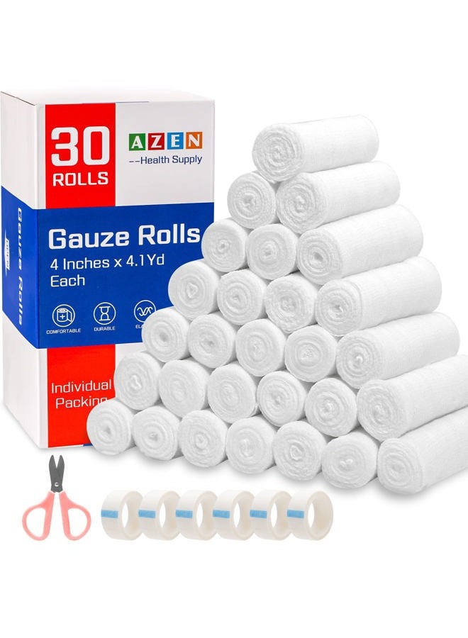 AZEN 30 Pack Gauze Rolls Bandages, 4 in x 4.1 Yards, Premium Medical Supplies & First Aid Supplies, Bandage Wrap Vet Wrap, Mummy Wraps - Image 1