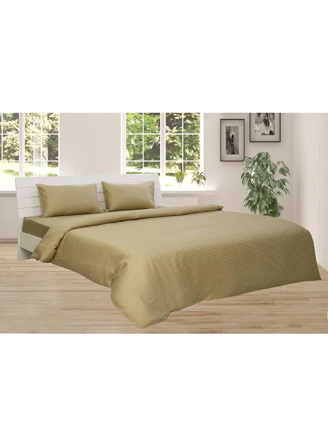 هوتيل لينين كلوب طقم لحاف فندقي كلوب كينج  قطع قطن فاخر % ساتان  خيط نمط خطوط كلاسيكي ناعم بحشوة مايكروفايبر مقاس  ×  سم برونزي