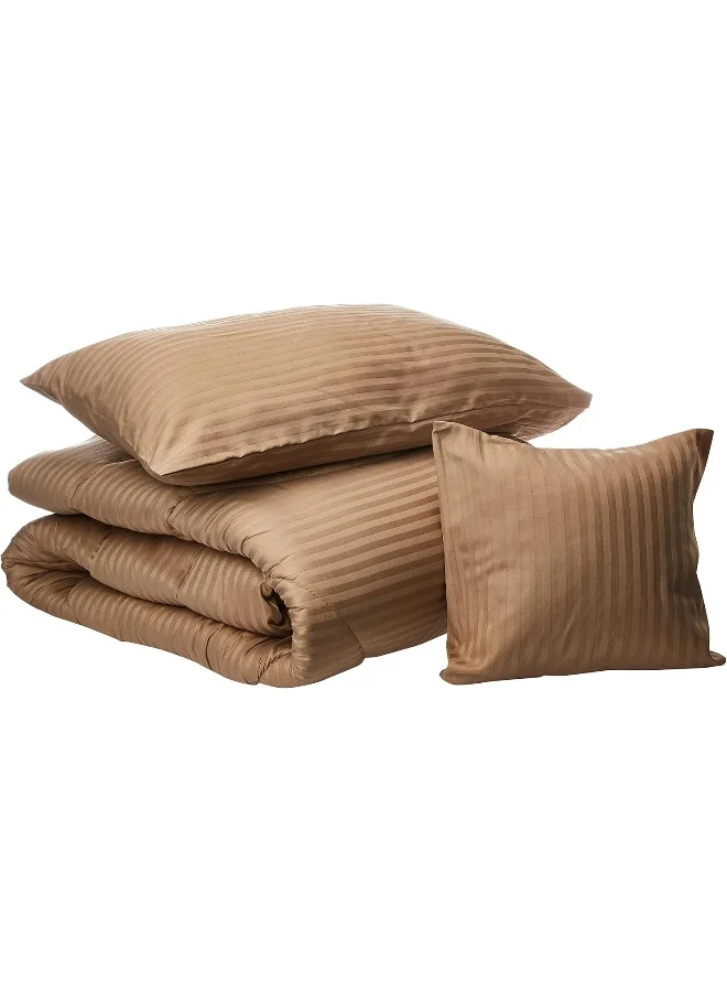 هوتيل لينين كلوب طقم لحاف فندقي كلوب كينج  قطع قطن فاخر % ساتان  خيط نمط خطوط كلاسيكي ناعم بحشوة مايكروفايبر مقاس  ×  سم برونزي