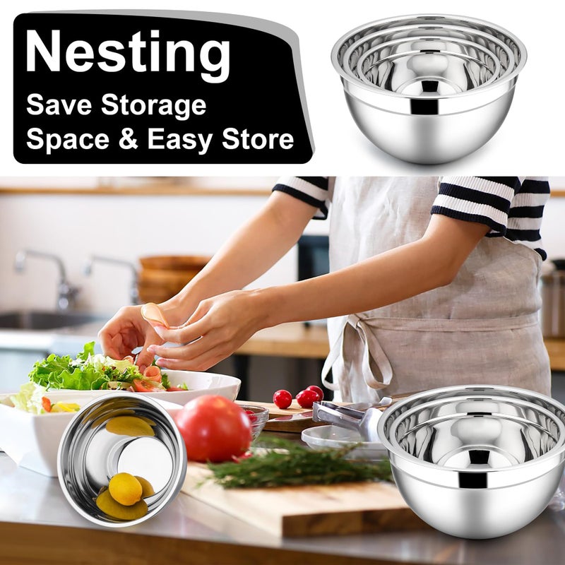 E-far Mixing Bowls with Lids, 3 Piece Stainless Steel Salad Bowl Metal Nesting Bowls for Baking Cooking and Prepping, Airtight Lids & Stackable Design, Size 4.5, 3, 1.5 QT (Black) - Image 5