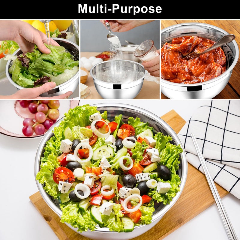 E-far Mixing Bowls with Lids, 3 Piece Stainless Steel Salad Bowl Metal Nesting Bowls for Baking Cooking and Prepping, Airtight Lids & Stackable Design, Size 4.5, 3, 1.5 QT (Black) - Image 4