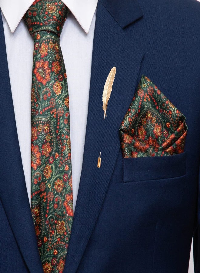 To The Nines Men's Dark Green Tie, Pocket Square & Lapel Pin - Image 2