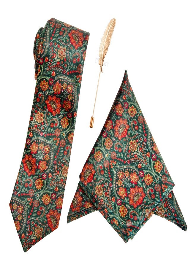 To The Nines Men's Dark Green Tie, Pocket Square & Lapel Pin - Image 1