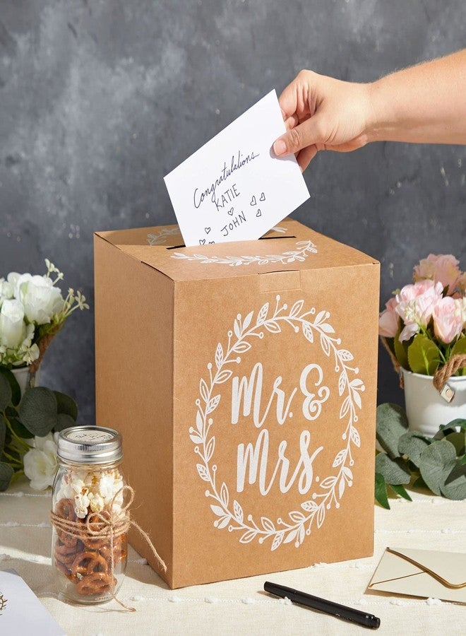 Sparkle and Bash صندوق بطاقات سباركل آند باش لحفلات الزفاف - 10 × 10 × 10 بوصة، ورق بني ريفي - صندوق بطاقات السيد والسيدة لحفل الاستقبال - Image 2
