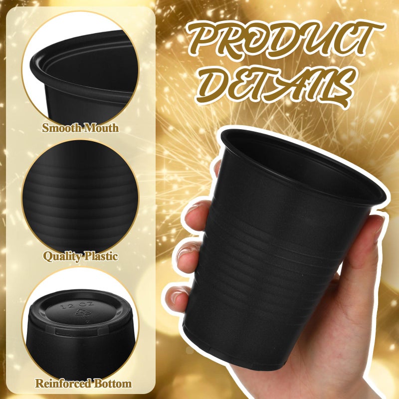 Funnymoom Black and Gold Disposable Plastic Cups 12 oz Graduation Cups Bulk for Party Graduation Christmas Holiday Wedding Birthday Party Supplies - Image 2