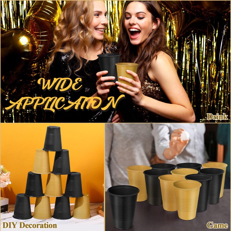 Funnymoom Black and Gold Disposable Plastic Cups 12 oz Graduation Cups Bulk for Party Graduation Christmas Holiday Wedding Birthday Party Supplies - Image 4