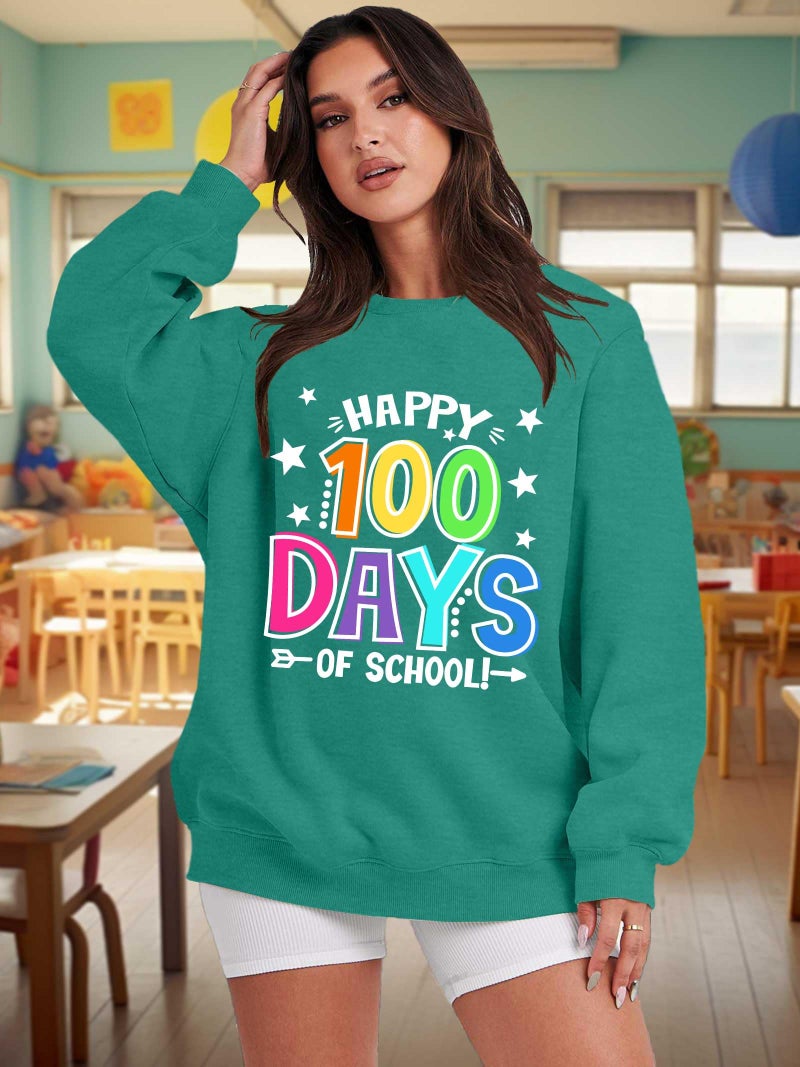 CAZYCHILD 100 Days of School Sweatshirt for Women Happy 100th Days Shirt Teacher Pencil Graphic Long Sleeve Tee Tops Green - Image 5
