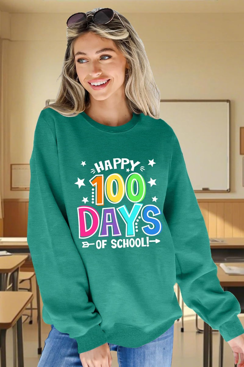 CAZYCHILD 100 Days of School Sweatshirt for Women Happy 100th Days Shirt Teacher Pencil Graphic Long Sleeve Tee Tops Green - Image 3
