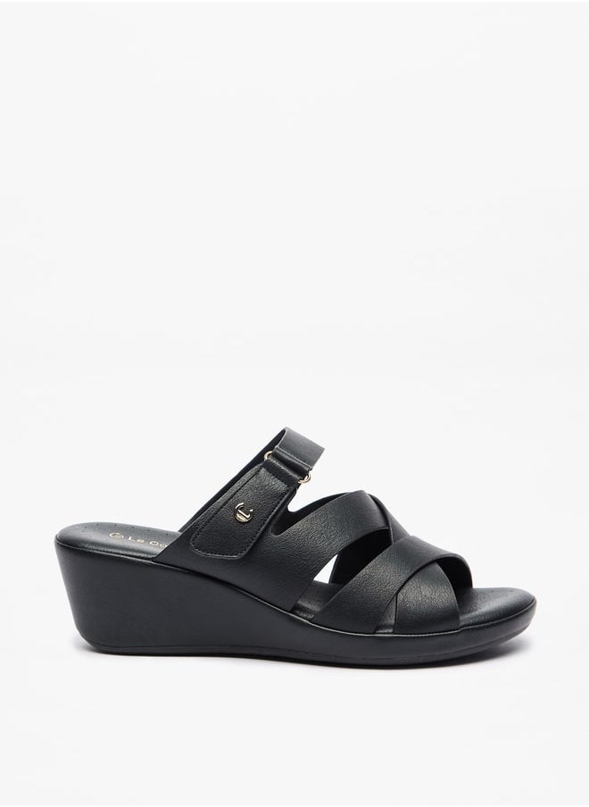 Le Confort - Women's Cross Strap Slip-On Sandals with Wedge Heels - Image 1
