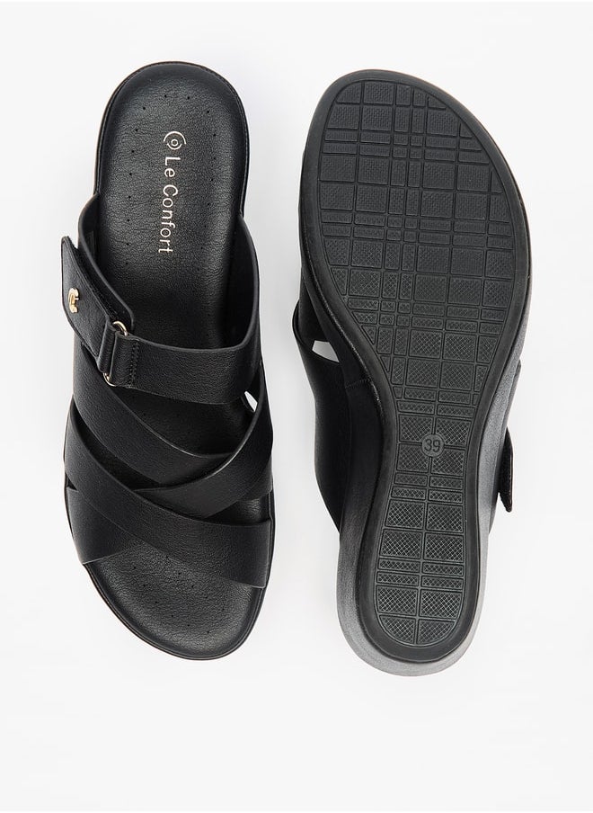Le Confort - Women's Cross Strap Slip-On Sandals with Wedge Heels - Image 1