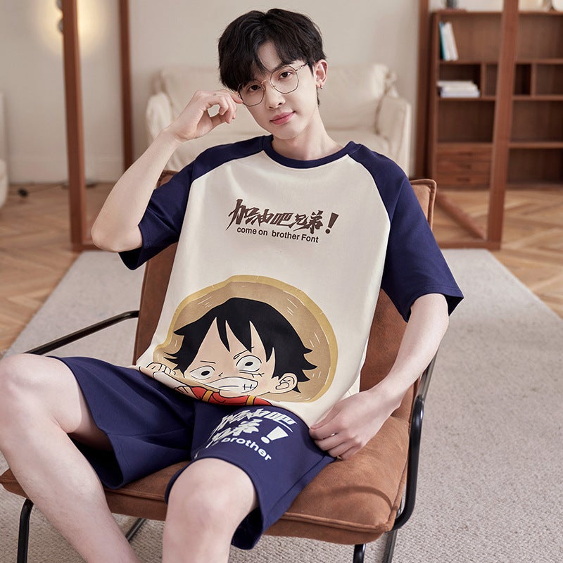Pajamas Men Summer Cotton Short Sleeve Shorts Teenager Plus Size Boys Middle School Students Home Clothes - Image 4