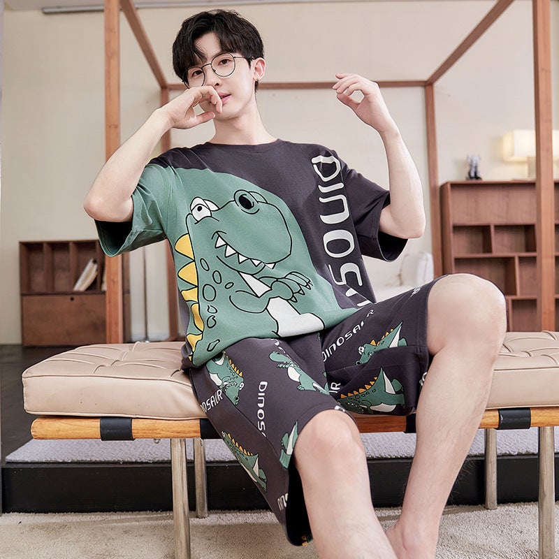 Pajamas Men Summer Cotton Short Sleeve Shorts Teenager Plus Size Boys Middle School Students Home Clothes - Image 2