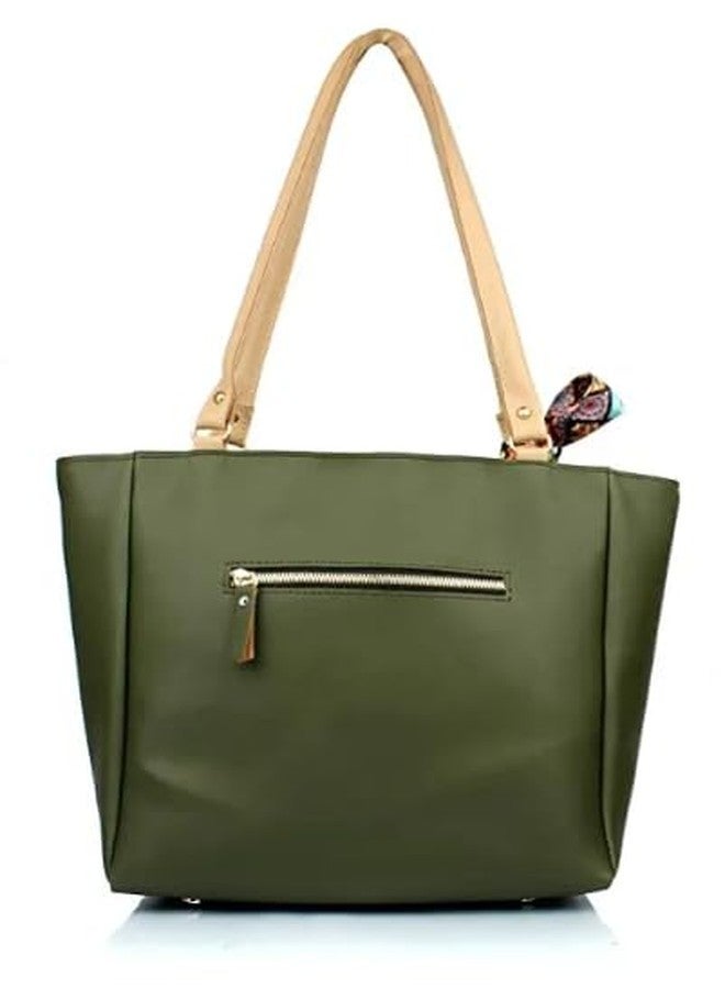 ARONPRO Women's Multicolored Ribbon PU Handbag Stylish Casual Workwear Shoulder Bag- Green - Image 2