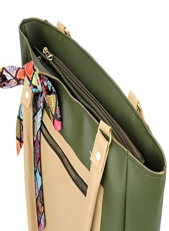 ARONPRO Women's Multicolored Ribbon PU Handbag Stylish Casual Workwear Shoulder Bag- Green - Image 5