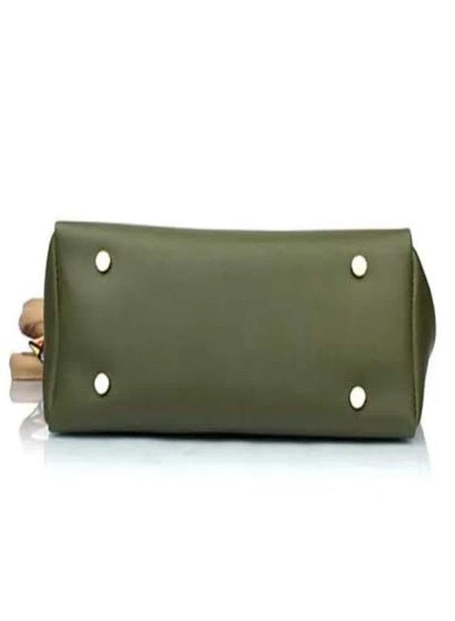 ARONPRO Women's Multicolored Ribbon PU Handbag Stylish Casual Workwear Shoulder Bag- Green - Image 4