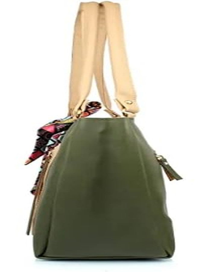 ARONPRO Women's Multicolored Ribbon PU Handbag Stylish Casual Workwear Shoulder Bag- Green - Image 3