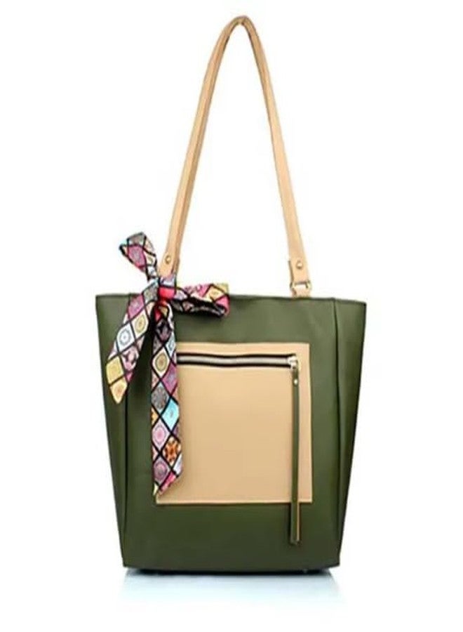 ARONPRO Women's Multicolored Ribbon PU Handbag Stylish Casual Workwear Shoulder Bag- Green - Image 1