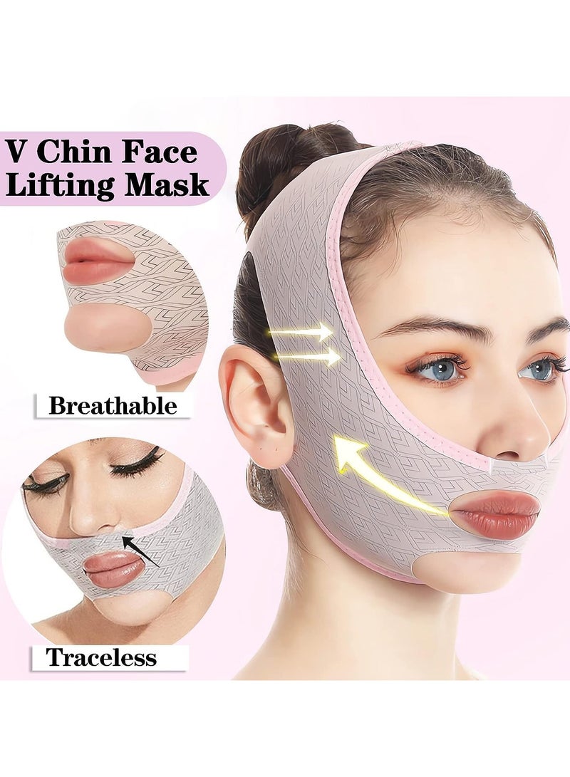 V Line lifting Mask Facial Slimming Strap,Beauty Face Sculpting Sleep Mask, Double Chin Reducer,Reusable V Line lifting Mask, Chin Up Mask Face Lifting Belt,Face Lift Belt Chin Strap For Women (Pink)