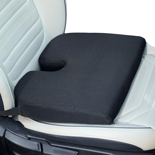 CareFoam Memory Foam Car Seat Cushion | Wedge Design with U-Shaped Cut-Out | Ideal for Long Drives & Daily Commutes | Relieves Back & Tailbone Pain | 17 x 13 x 3 Inch | Black Mesh - Image 1