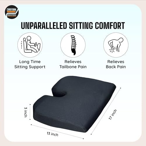 CareFoam Memory Foam Car Seat Cushion | Wedge Design with U-Shaped Cut-Out | Ideal for Long Drives & Daily Commutes | Relieves Back & Tailbone Pain | 17 x 13 x 3 Inch | Black Mesh - Image 4