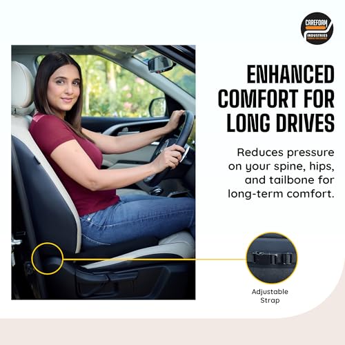 CareFoam Memory Foam Car Seat Cushion | Wedge Design with U-Shaped Cut-Out | Ideal for Long Drives & Daily Commutes | Relieves Back & Tailbone Pain | 17 x 13 x 3 Inch | Black Mesh - Image 2