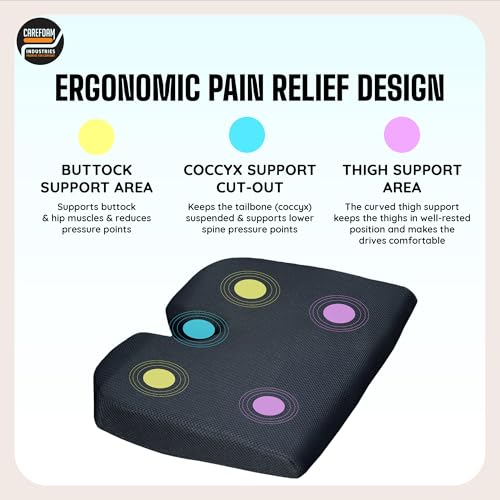 CareFoam Memory Foam Car Seat Cushion | Wedge Design with U-Shaped Cut-Out | Ideal for Long Drives & Daily Commutes | Relieves Back & Tailbone Pain | 17 x 13 x 3 Inch | Black Mesh - Image 5