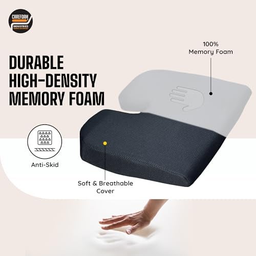CareFoam Memory Foam Car Seat Cushion | Wedge Design with U-Shaped Cut-Out | Ideal for Long Drives & Daily Commutes | Relieves Back & Tailbone Pain | 17 x 13 x 3 Inch | Black Mesh - Image 3
