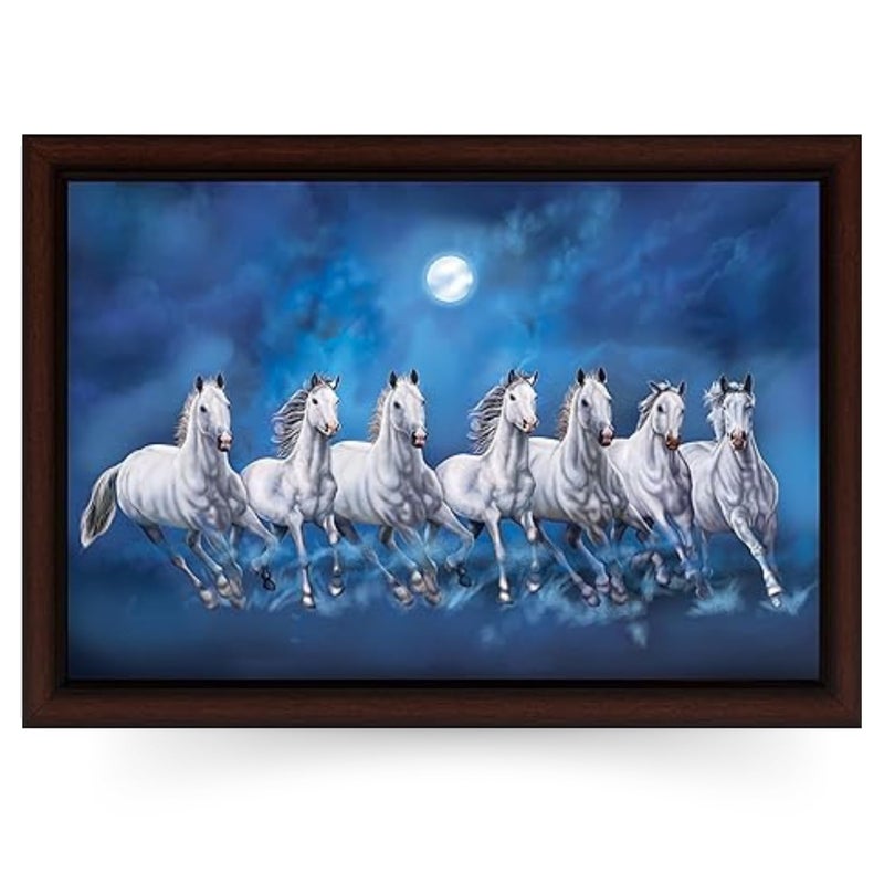 Masstone Seven Horses Vastu Painting Seven Running Horses Painting 20x14 Inch 7 Horses Vastu Frame Running Horses Painting Vastu Painting for Living Room