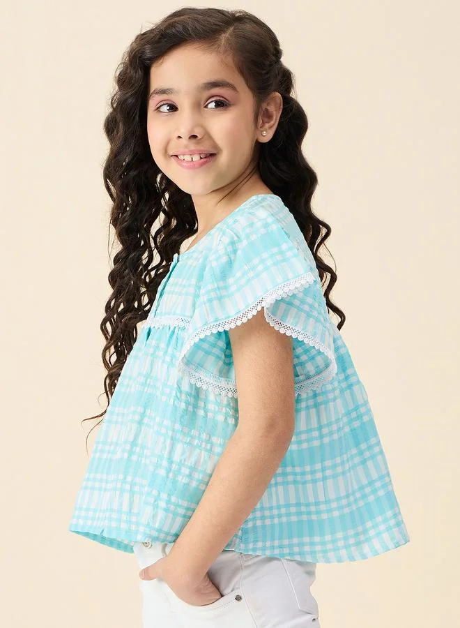 ستايلو بج بلوزة بأكمام كشكش ونقشة مربعات للبنات