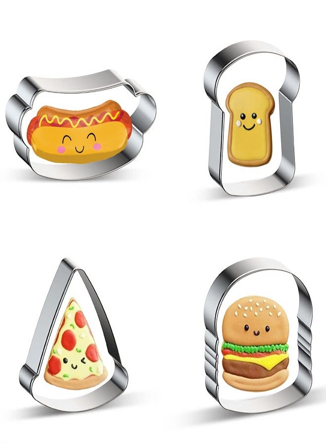 Azflyife Cookie Cutters Hamburger, Toast/Slice of Bread, Hot Dog, Pizza Cookie Cutter Shapes Baking Set - Biscuit Stainless Steel Metal Molds Cutters for Kitchen Baking Christmas Small Cookie Cutter - Image 1