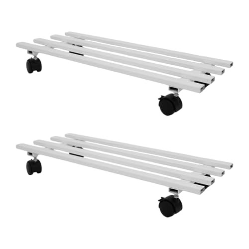 BonKaso Rectangular Metal Plant Stand (Set of 2) with Wheels for Indoor & Outdoor Use (60x 22.9 x7.6 Cm) | Heavy Duty Flower Pot Holder | Holds Up to 100kg | Corner Plant Rack for Heavy Plants - Black - Image 1